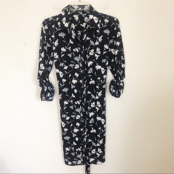 Ann Taylor Black Floral Long Sleeve Belted Dress - Picture 6 of 6